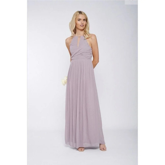 TFNC GREY BRIDESMAID MAXI DRESS PLEATED RUCHED WEDDING PARTY PLEAT LONG 8 New - Picture 1 of 16